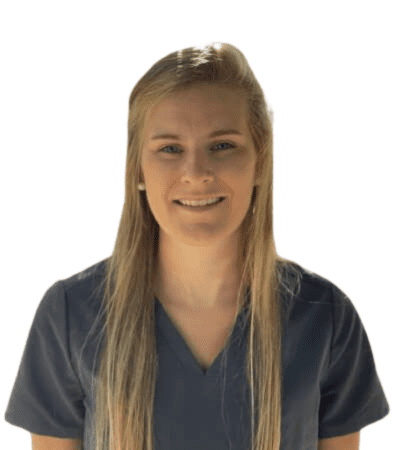 Smiling woman with long blonde hair.
