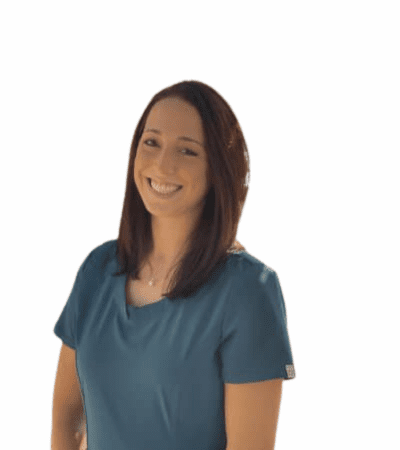 Smiling woman in teal scrub top.